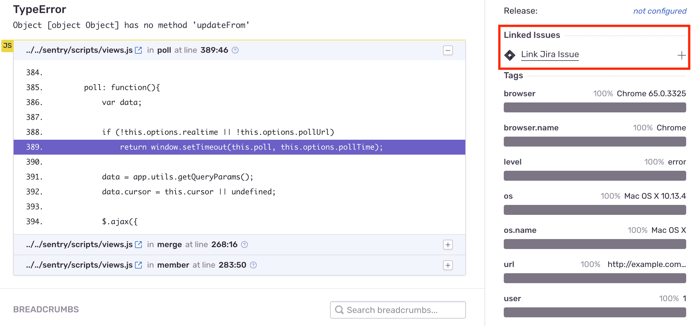 Link Jira issue from Sentry issue